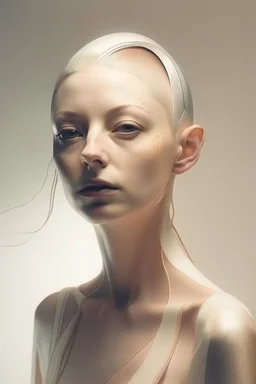 Portrait, woman, no air, creamy colors, futuristic, no hair