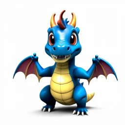 3D cute dragon character, normal hands and legs big, full body, 2 small wings, vivid colors, plain white background