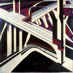 Architectural drawing of a bridge, from above white, red and black colors