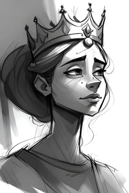 sketch of a young queen that is feeling giuly but trying to pretend she is brave and she can work through it