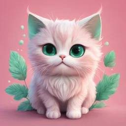 A delightful and adorable cartoon illustration featuring a cute mint-colored cat against a charming pink background, (delightful illustration:1.4), (adorable cartoon cat:1.5), (charming pink background:1.3), (expressive mint hues:1.2), inspired by the styles of cute cartoon artists, trending on ArtStation, Intricate, Sharp focus, vibrant lighting, (whimsical:1.4), (playful ambiance:1.3), (lush fur details:1.5), Cartoon, Masterful, Captivating, High Detail, Cinematic view