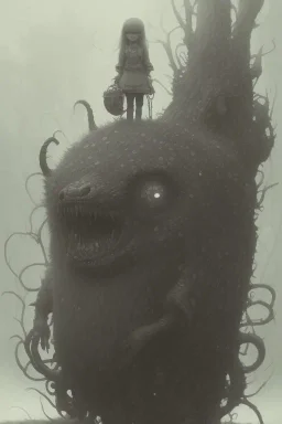 cute girl and litlle monster, Style John Kenn Mortensen,