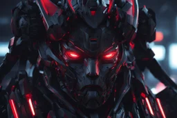 Cyber Machine in 4k realistic cg artstyle, samurai them, neon red details, full body, apocalypse, intricate details, highly detailed, high details, detailed portrait, masterpiece,ultra detailed,best quality