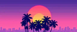 8 bit pixelart of synthwave sun, synthwave color only, palmtrees synthwave, synthwave collored, vaporwave, grid, city skyline,
