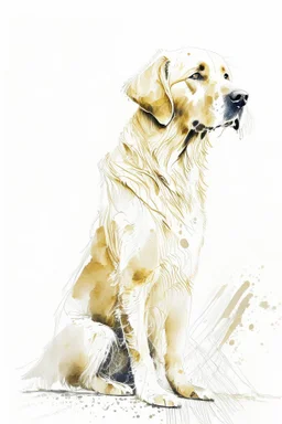 retriever dog , white background, in the style of frank auerbach
