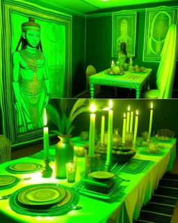 A lime green disco party designed in ancient Egyptian hieroglyphics