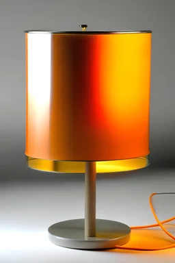 Orange glass base lamprod with a big checkered grey and white linen round lampshade