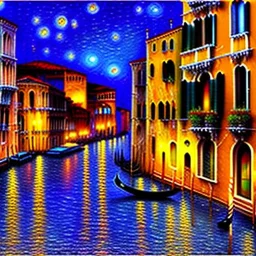 Dibujo al oleo de Venecia de noche estilo Vincent van Gogh