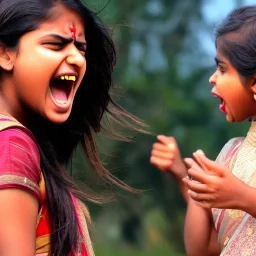 Indian girl shouting at two other girl