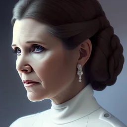 extremely detailed 8k hyperspace wallpaper, carrie fisher, minimal updo hair, professional majestic oil painting by Ed Blinkey, Atey Ghailan, by Jeremy Mann, Greg Manchess, Antonio Moro, trending on ArtStation, Intricate, High Detail, Sharp focus, dramatic, by greg rutkowski, realism, beautiful and detailed lighting, shadows, by Jeremy Lipking, by Antonio J. Manzanedo, by Frederic