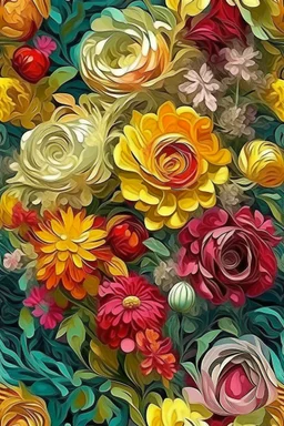 flowers floral pattern in the style of Pierre-Auguste Renoir -- 3d