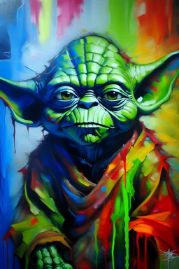 Abstract multi coloured yoda and oil painting