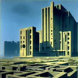 Horrible brutalist flats in the outskirts of an ethereal city, Max Ernst, strong texture, bas-relief