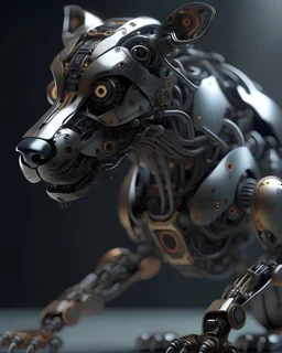 futuristic AI animal fully robot with high detail, very zoomed and high focus, highly intricate, and very neat features