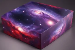 beautiful paintings of purple space, galaxies on red rectangular box, very realistic