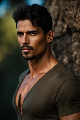 fullbody Portrait of an Olive skinned muscular very handsome male with dark hair and a goatee beard