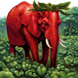 fantasy 90's tcg art of red strawberry elephant