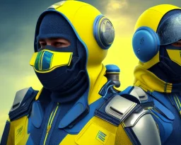 Blue and yellow balaclava on mockup, ultra graphics, white background,RTX, TXXA, SSAO, High quality,hyperrealistic, Super detailed, HDR,4k