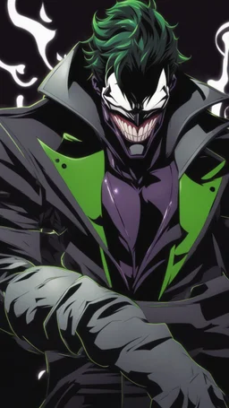 A very close picture to Mix between the joker and venom symbiote in solo leveling shadow art style with neon green details