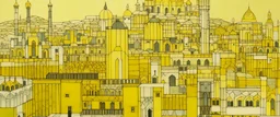 A light yellow Arabian city with a palace painted by Piet Mondrian