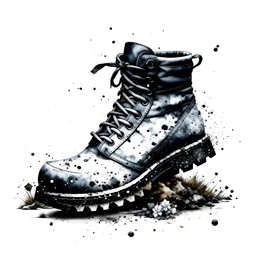 trekking boots ink splot surrounded by elements of nature also in ink splot