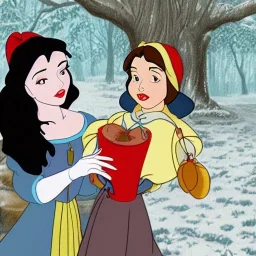 Snow White meets a witch selling poisoned apples