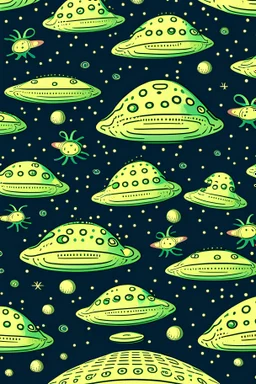 UFO and frog pattern wallpaper, arts and crafts style