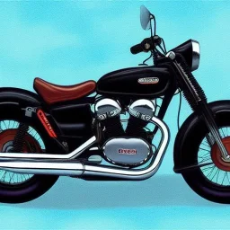 fullbody Drawing of 'Vintage classic style concept Motorcycle',three quarters view, retro design study, classic steel wheels, toned colors, art by cheryl kelley,16k