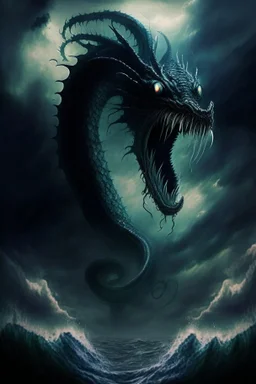 leviathan demon huge long abyssal dark seprent monster beast sky snake