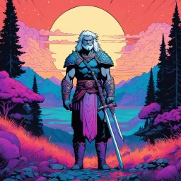 [psychedelic pixel illustration by Andrew MacLean in the comics Head Lopper style with Kupka's colour palette] realistic photo 8k of the one, in the middle of nowhere