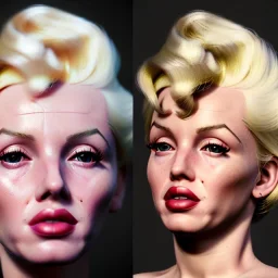 Realistic image portrait, blonde woman, sweet Marylin Monroe face, pop style, shave hair, glow eyes, classic super hero dress, highly detailed, unreal engine 5, ray tracing, RTX, lumen lighting, ultra detail, volumetric lighting, 3d, finely drawn, high definition, high resolution.