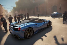 4k full realism, full details, full lights, jésus conduit une ferrari et se fait arreter par la police