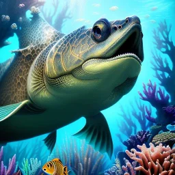 ultra detailed fullbody portrait of Sea monster underwater, extremely detailed digital painting, intrincate, extremely detailed face,crystal clear Big eyes, in the style of Kaare Andrews, mystical colors , perfectly centered image, perfect composition, rim light, beautiful lighting, 8k, stunning scene, raytracing