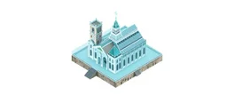 see through isometric plan of castle church with transparent glass walls