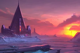 Buildings, ice, sci-fi, epic, sunset