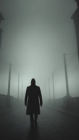 Dark street life creepy fog colours strong texture ombre insensate nightmare 8k artistic Photography volumetric light, Yves Tanguy