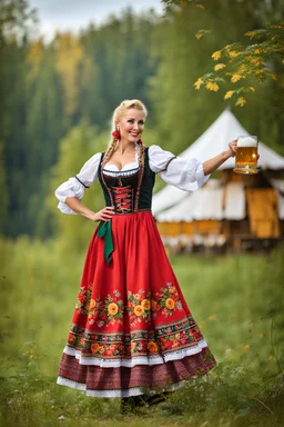 fullbody oktoberfest lady, outdoor, vladimir mukhin folk dancer in countryside