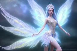  beautiful cosmic fairy, long hair, nice smiling, transparent wings, magic glamour make up, delicate colors, beautiful glamour galactique dress, ultra sharp focus, 8k, unreal engine 5, extremely sharp detail, light effect, soft light atmosphere of a spaceship, smooth, full of details, face in front, complete vision of face and hair and body