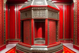 A mihrab made of red circles with hexagonal silver legs