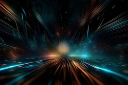 majestic cinematic holographic painting of a high magnitude of a many abstract big dots wrapped in smoke lines of a wanting to become an emitter fractal speed lines into infinity of the vanishing point, motion blur, depth of field