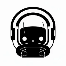 illudtrstion of android DJ plaing vinylspersonaje kawaii soporte a cliente blanco y negro estilo clip art logo minimalist audifonos y microfon face whit meccanical part