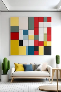 Create handpainted wall mural with concentric squares, exploring symmetry and balance in the spirit of Suprematism. Use a limited color palette for a clean and modern aesthetic."