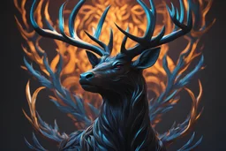 Beast Shadow symbiote in 8k realistic anime drawing style, neon crystal antlers deer, human model, close picture, fantasy Deer them, intricate details, highly detailed, high details, detailed portrait, masterpiece,ultra detailed, ultra quality