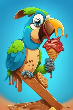 Cartoon parrot eating Choco bar ice cream