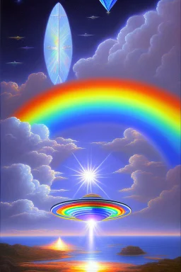 intergalactic very beautiful ufo rainbow futurist,mother ship pleiadien,crystal and light diamond