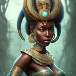 sango fantasy, fantasy magic, intricate, sharp focus, illustration, highly detailed, digital painting, concept art, matte, masterpiece head sexy African beauty black afro hair earth lady turquoise African huts Egyptian princess