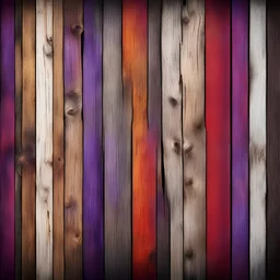 Hyper Realistic red, brown, black, golden, purple & white multicolor grungy rustic texture on wooden planks with vignette effect
