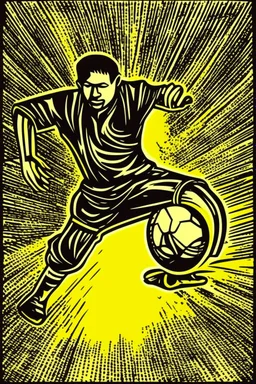 Woodcut, clean, football soccer kick