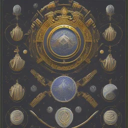 coat of arms of an arabian city featuring moons and hourglasses, very detailed