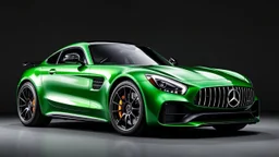 Mercedes-Benz AMG GT63s, green, with four side doors and the head of the car to the right